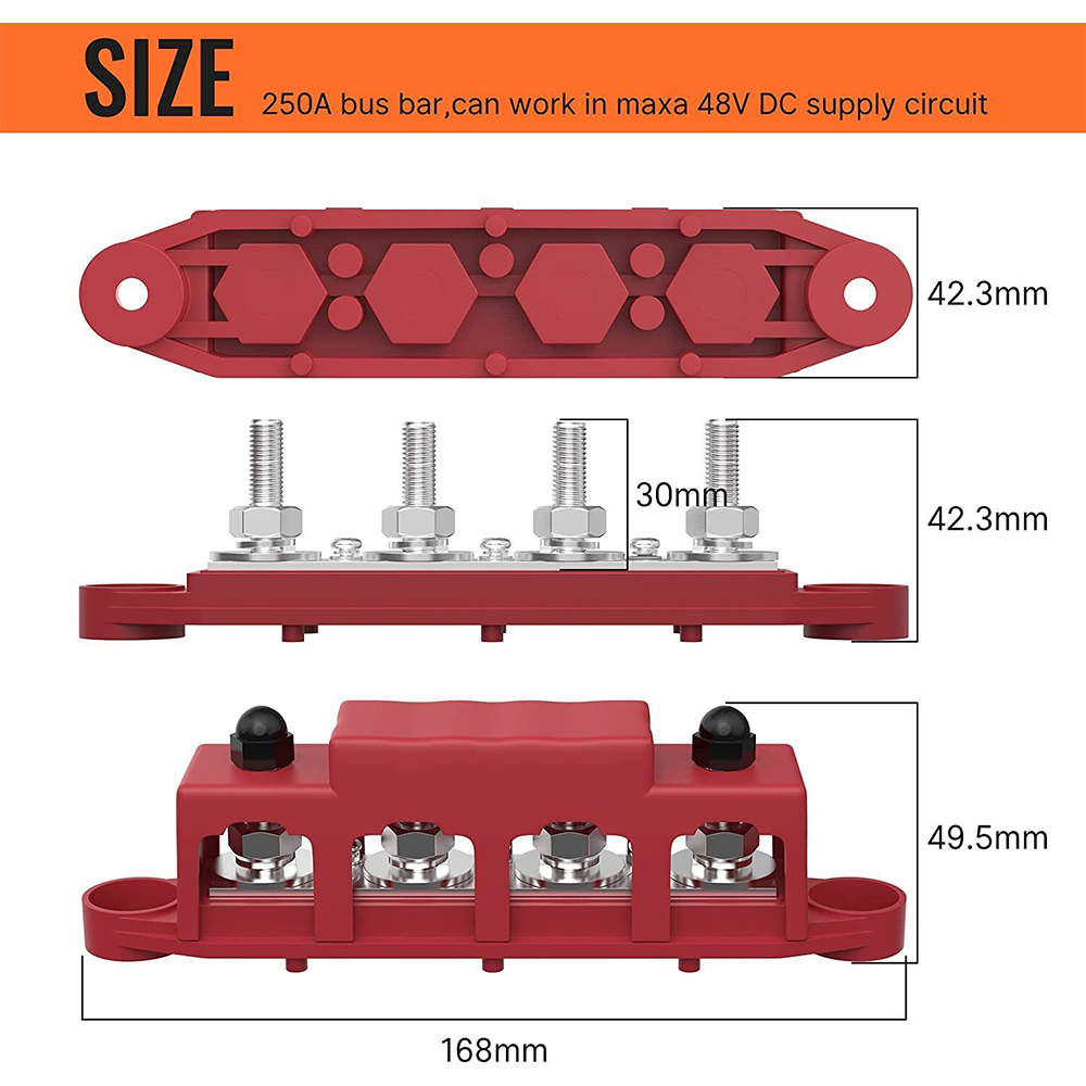 250A Negative Bus Bar Black and Red