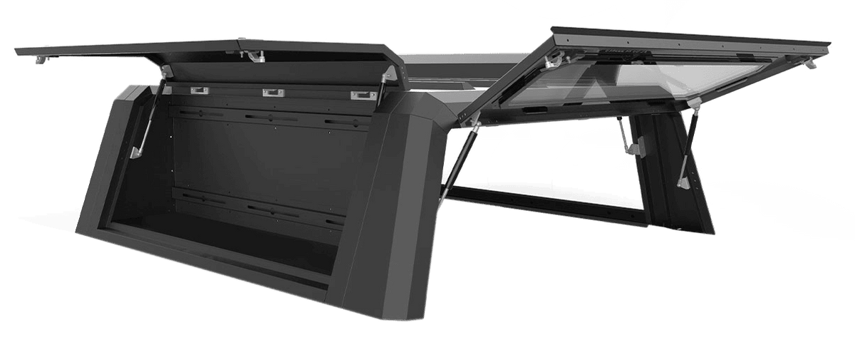 CanoPeak canopy range illustration with doors open; optional accessories shown
