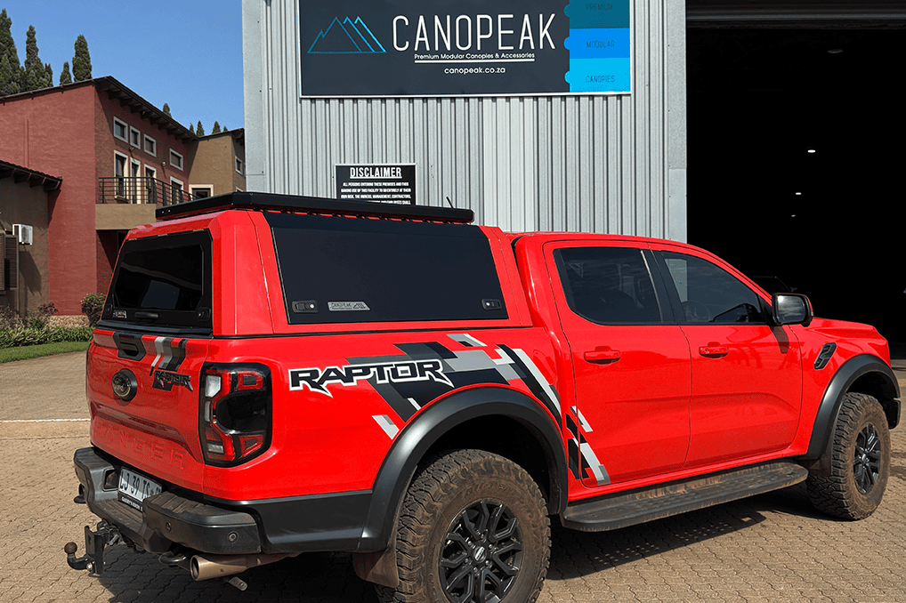 CanoPeak canopy fitted to a Ford Ranger Raptor double cab; illustrative installed example