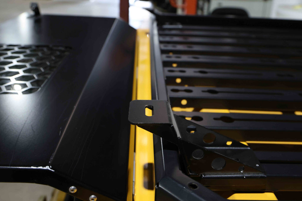 CanoPeak tent brackets installed on a roof rack; tent compatibility to be confirmed